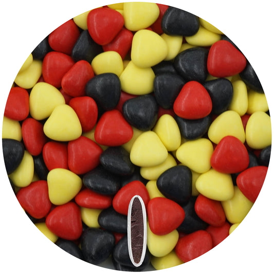 1kg Schokoherzen Dragees Mix Deutschland schwarz-rot-gelb glanz