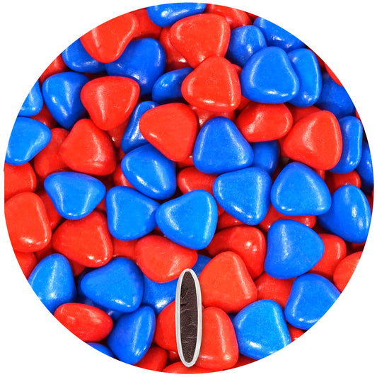 1kg Schokoherzen Dragees Mix medium rot-blau glanz