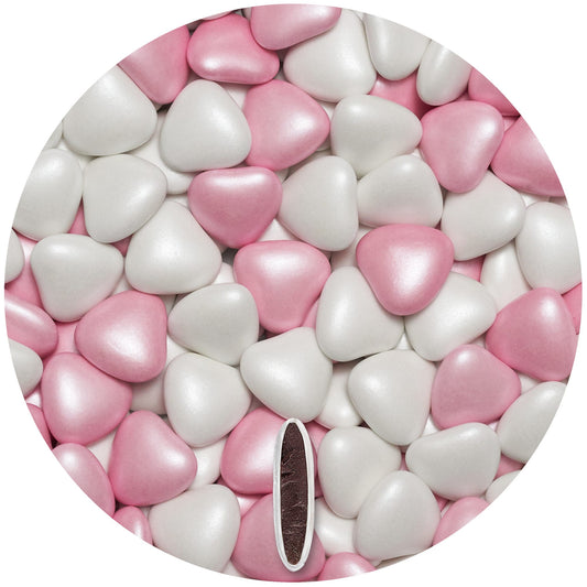 1kg Schokoherzen Dragees Mix medium weiss-rosa pearl