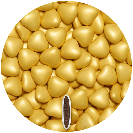 0,5kg Schokoherzen Dragees medium gold pearl