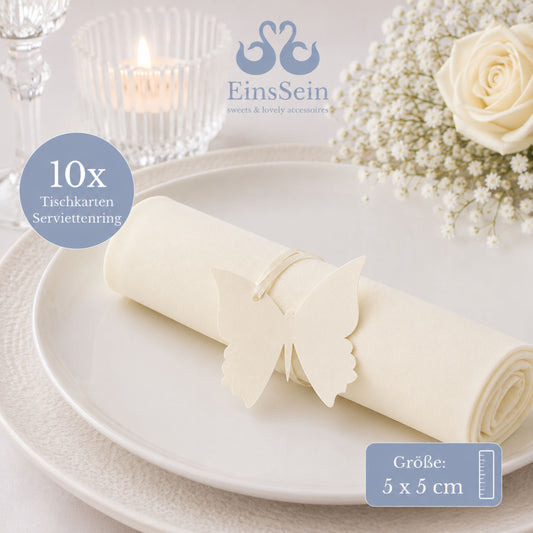 10x Tischkarten Serviettenring creme