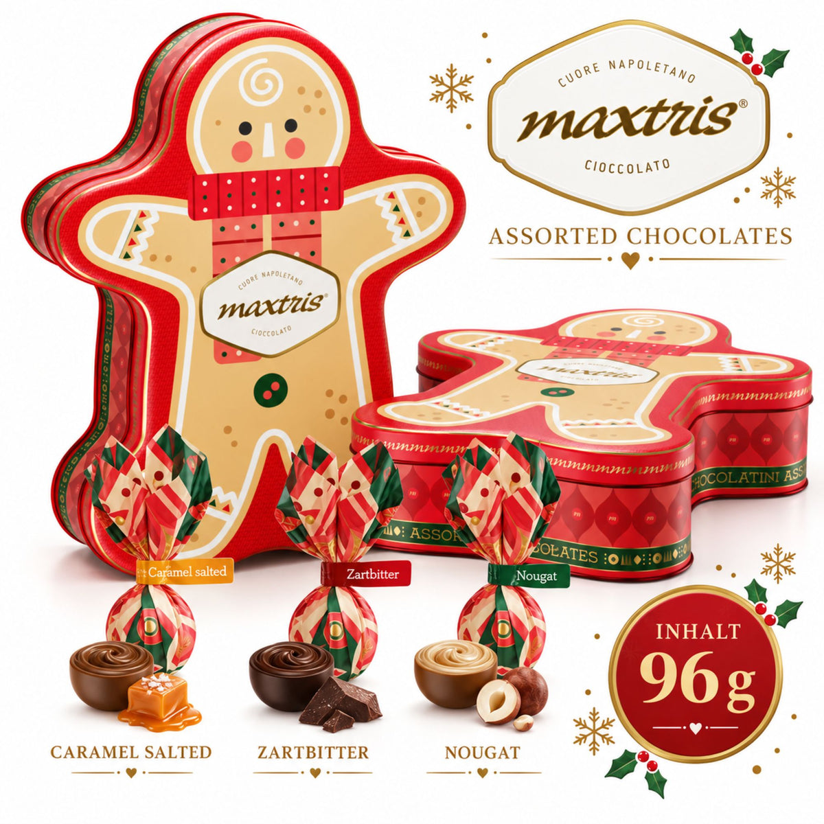 Lebkuchenmann-Dose mit Pralinen – weihnachtliche Dekoration