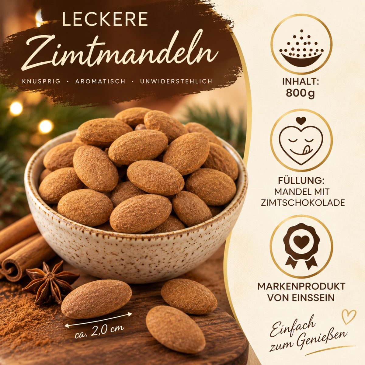 Zimtmandeln in Vollmilchschokolade 800 g Vorratspackung Weihnachten – Anwendungsbeispiel